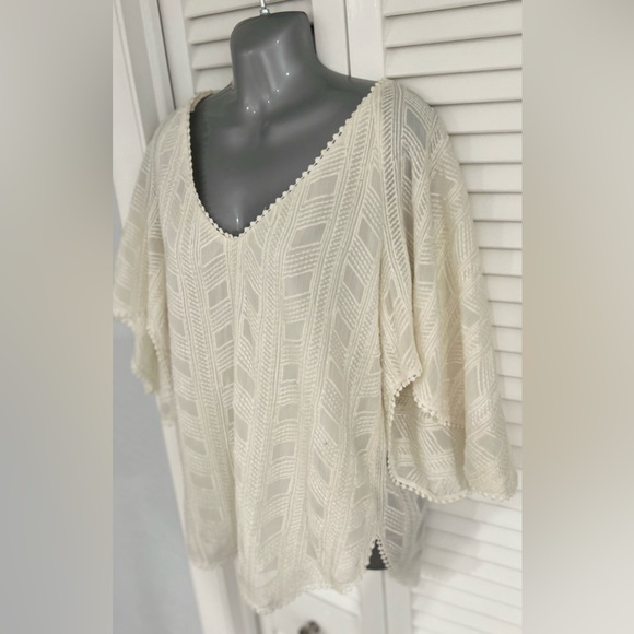 Amanda Uprichard cream colored herringbone patterned top au medium - Picture 2 of 7